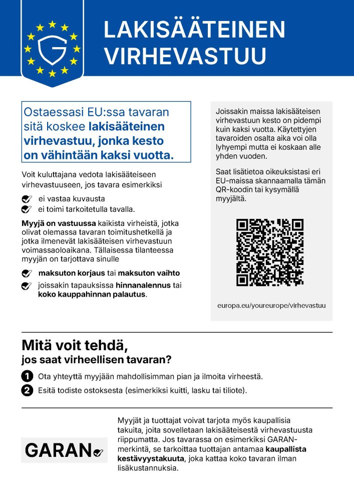 Hinweis zum gesetzlichen Gewährleistungsrecht – Finnisch