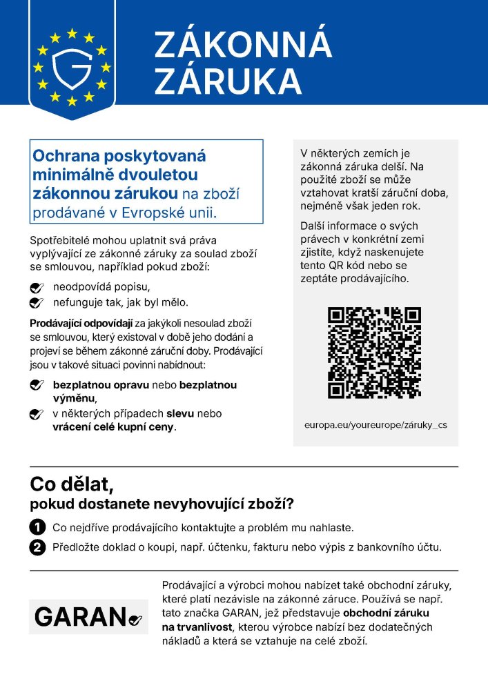 Zákonná záruka – harmonizované oznámení
