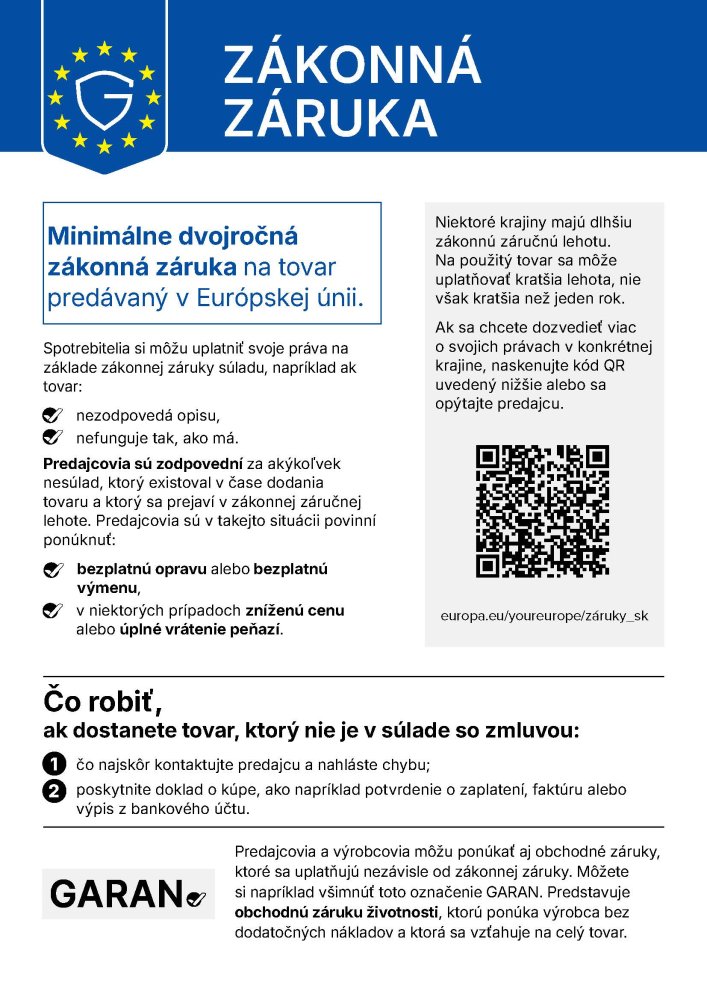 Zákonná záruka – harmonizované oznámenie