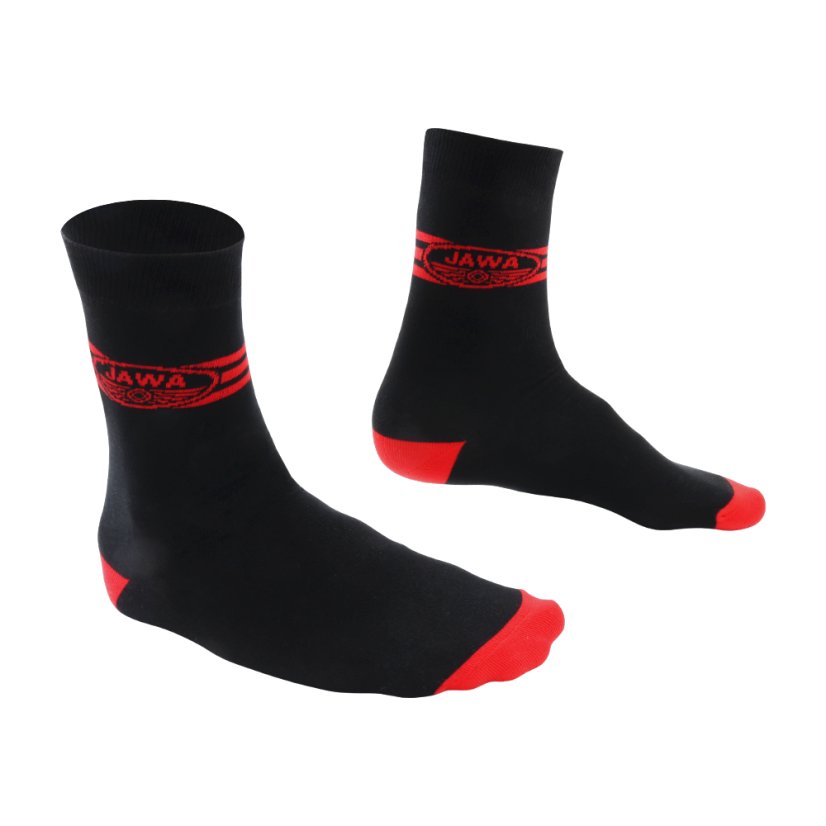 Socken für echte Motorradfahrer (36-41), SCHWARZ - Rotes JAWA-Logo mit Streifen