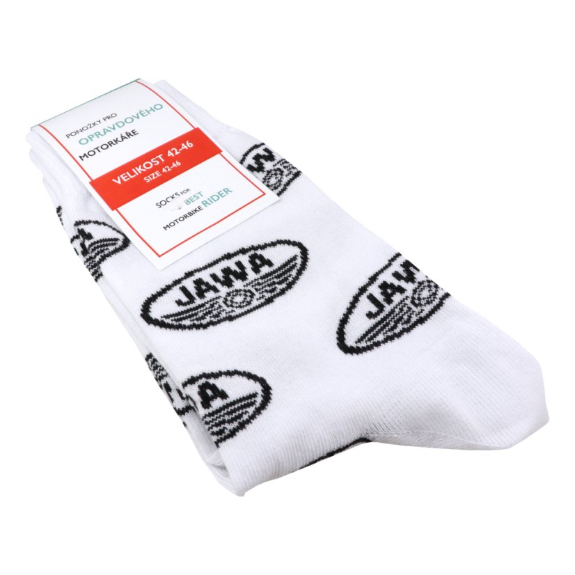 Socken für den echten Motorradfahrer (42-46), WEISS - Schwarze JAWA-Logos