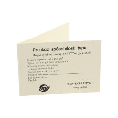 Průkaz způsobilosti typu - Babetta