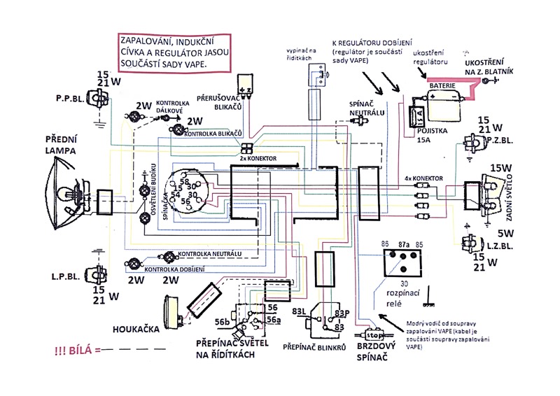 Elektrische Anlage (VAPE) 12V - JAWA 350 634 (mit zwei Zündspulen)