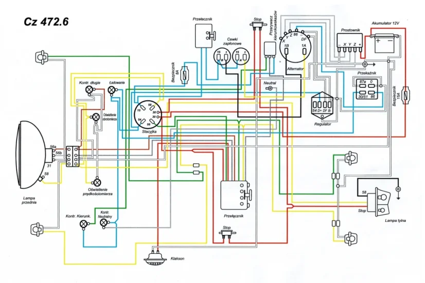 12V Electrical Wiring – ČZ 350 Type 472.6
