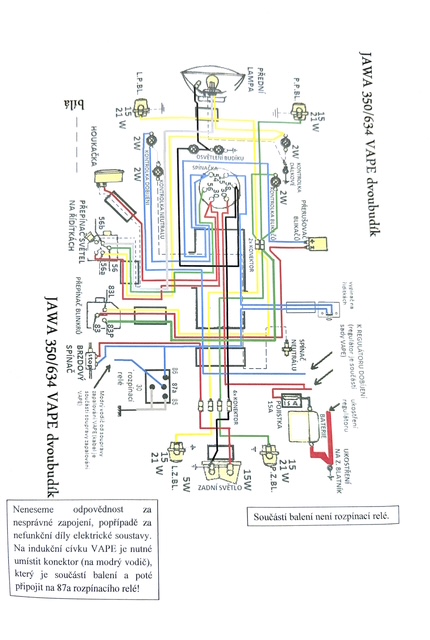 Elektrische Anlage (VAPE) 12V - JAWA 350 634 (mit zwei Zündspulen)