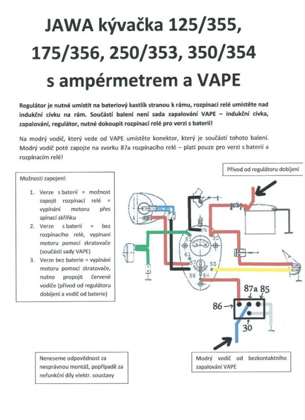 Elektrische Anlage (VAPE, Schalter im Tank) - JAWA-CZ, 250/350 Kyvačka