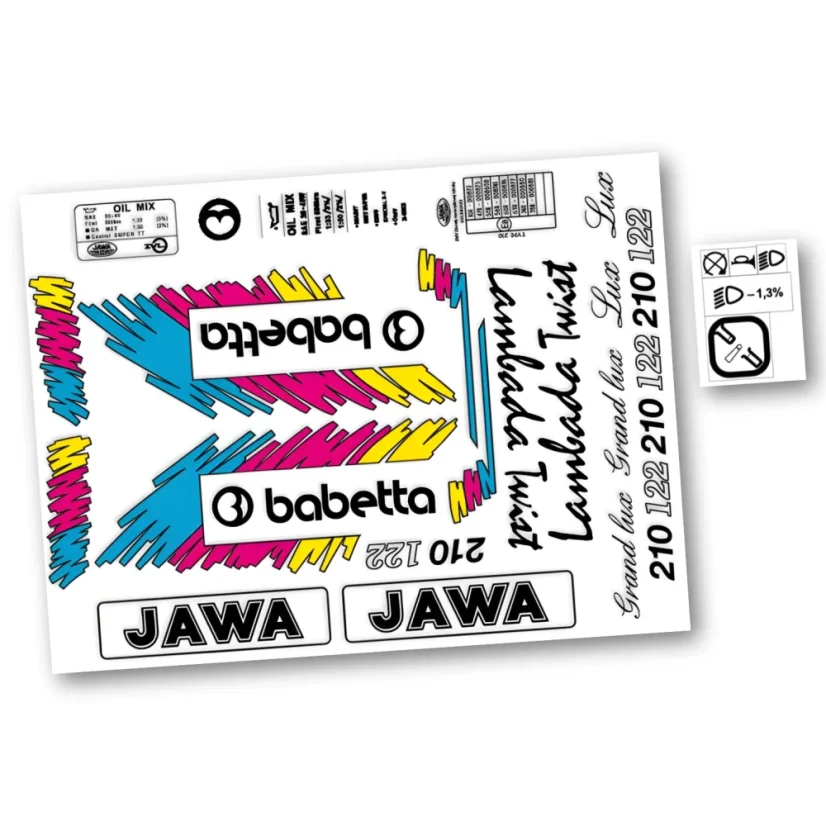 Aufklebersatz, Retro-Farbedition (schwarz, blau, rosa, gelb) – Babetta 210 Lux