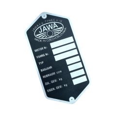 Štítek typový v němčině, LEPTANÝ (JAWA n.p. TÝNEC) - JAWA
