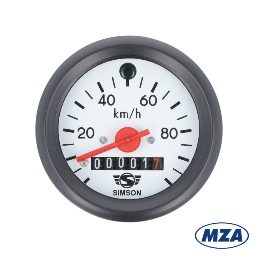 Tachometer mit Kontrollleuchte (100 km/h), WEISSE SKALA / SCHWARZER RAHMEN (MZA) - Simson S51, S53, S70