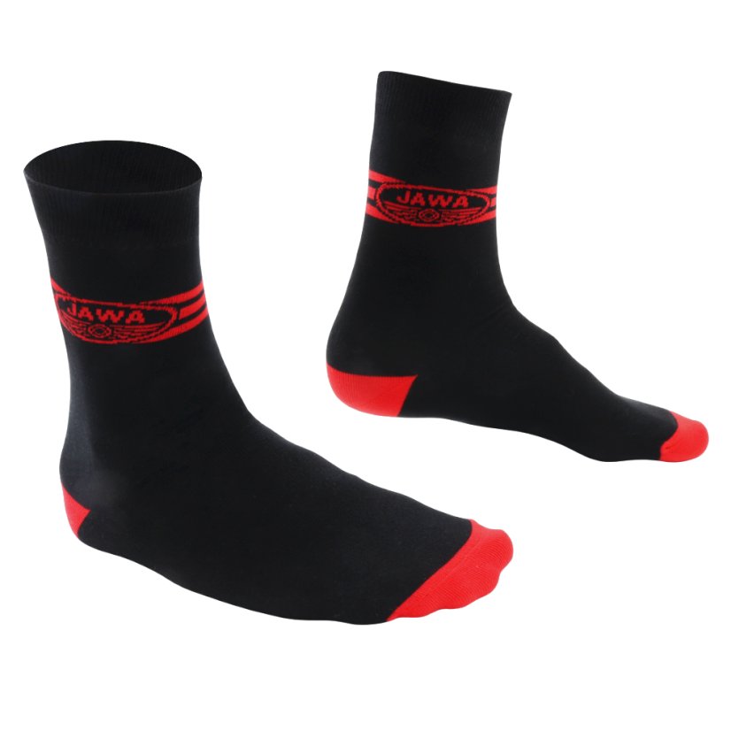 Socken für echte Motorradfahrer (42-46), SCHWARZ - Rotes JAWA-Logo mit Streifen