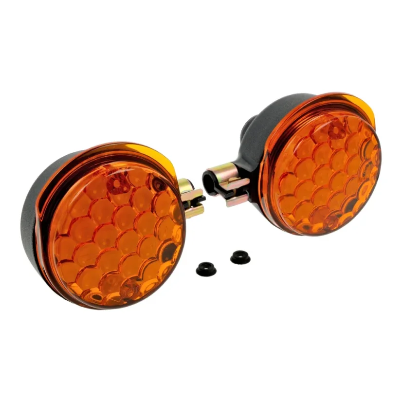 Satz runde LED-Blinker vorn, schwarz/orange (MZA) – Simson S50, S51, S70, SR50, SR80, MZ TS250