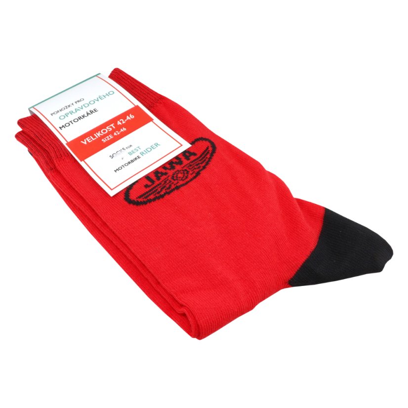 Socken für den echten Motorradfahrer (42-46), ROT - Schwarzes JAWA-Logo