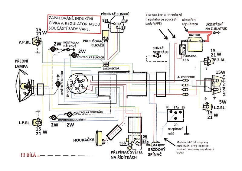 Elektrische Anlage (VAPE) 12V - JAWA 350 634 (mit einer Zündspule)
