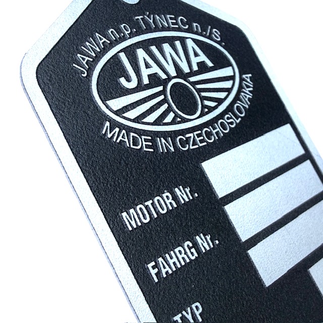 Štítek typový v němčině, LEPTANÝ (JAWA n.p. TÝNEC) - JAWA