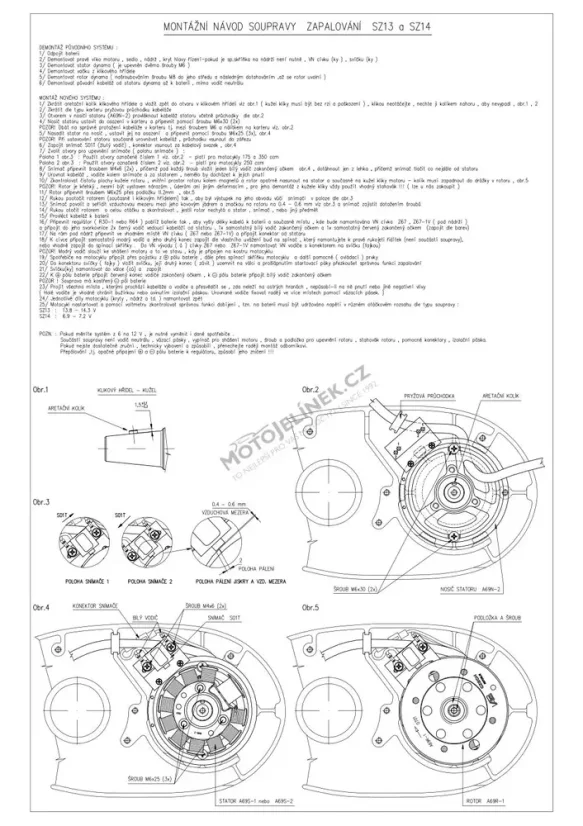 Bezkontaktní zapalování VAPE (SZ14-1) 1-válec / 6V - JAWA, ČZ