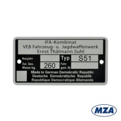 Frame label, printed (MZA) - Simson S51 (until model year 1990)