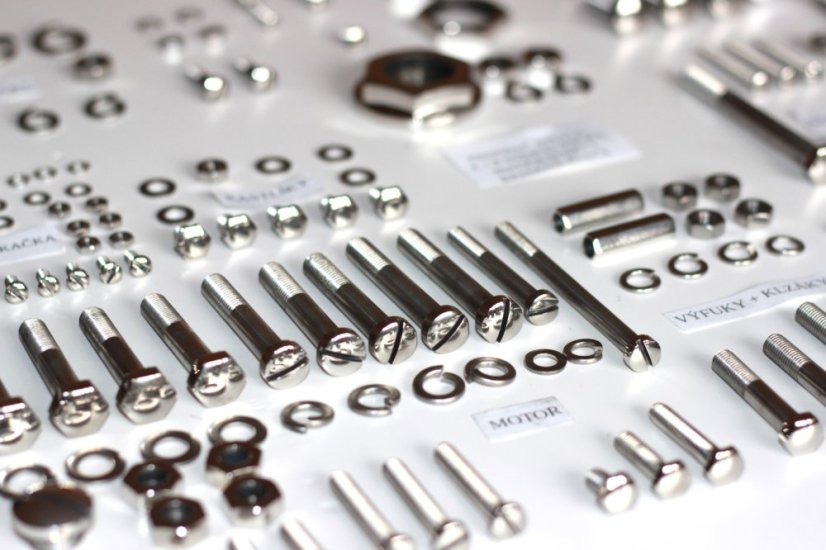 Kompletní sada šroubů, LEŠTĚNÁ NEREZ - JAWA 350 Ogar