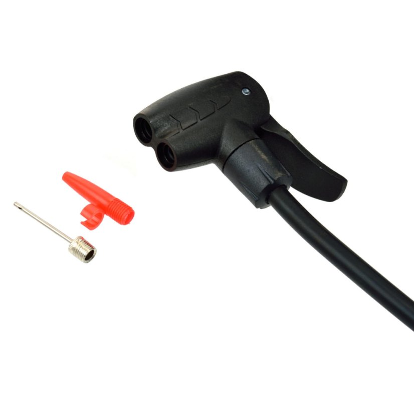 Foot pump with manometer, single piston