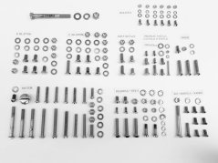 Complete set of screws, POLISHED STAINLESS (incl. leg shield panel) - JAWA 50 05,20