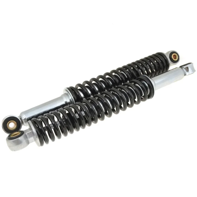 Zadné tlmiče 325 mm / 8/8 mm, CHRÓM / ČIERNE, sada 2 ks (DELUX) – JAWA 50