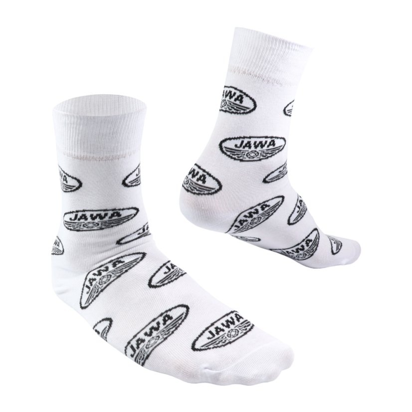 Socken für den echten Motorradfahrer (42-46), WEISS - Schwarze JAWA-Logos