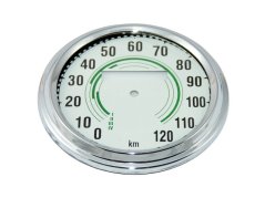 Glass + frame of speedometer 120 km/h, GREEN - JAWA-ČZ