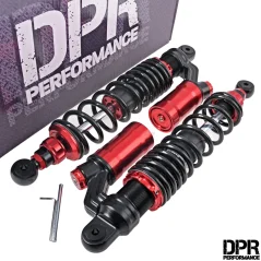 Zadné plynové tlmiče 360 mm, nastaviteľné, ČIERNE / ČERVENÉ, sada 2 ks DPR PERFORMANCE – Simson
