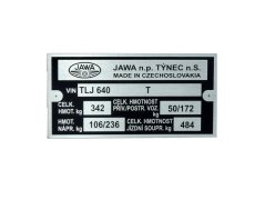 Štítek typový - JAWA 350 640