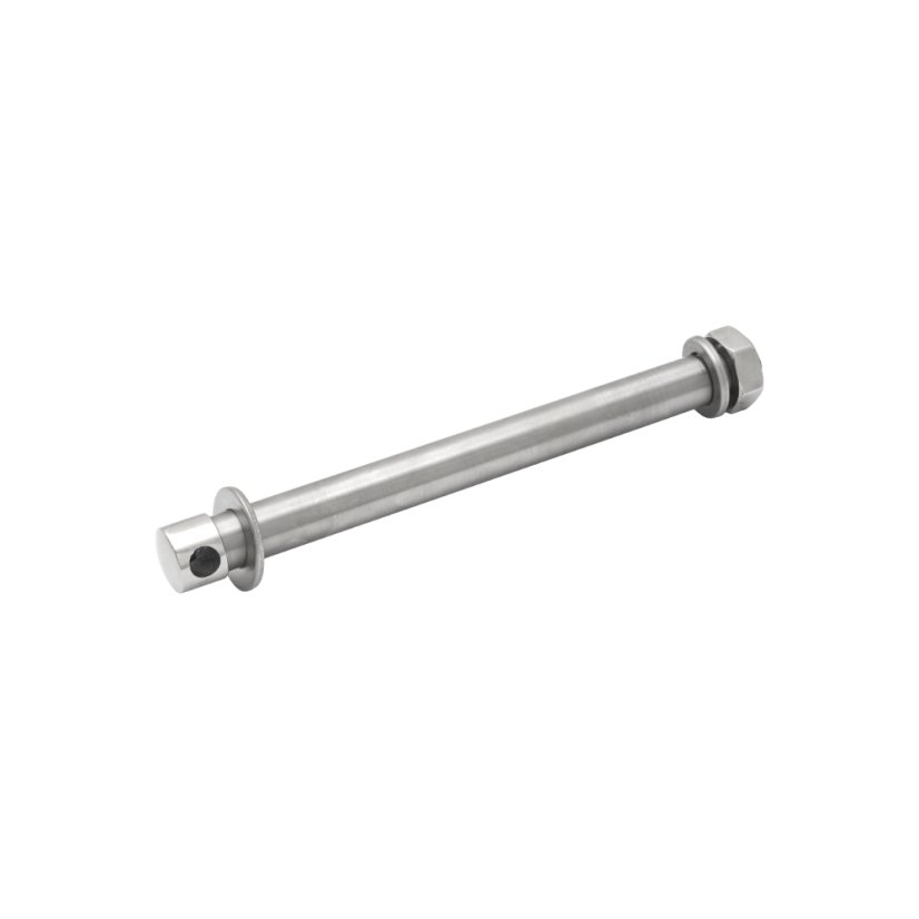 Radachse mit Mutter (VORNE), POLIERTER EDELSTAHL - JAWA 250/350 Kývačka, Panelka