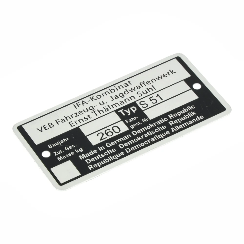 IFA identification plate, printed (MZA) – Simson S51 (up to model