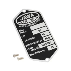 Štítek typový 90x45 s nýty, tištěný - JAWA 50 typ 21