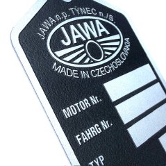 Štítek typový v němčině, LEPTANÝ (JAWA n.p. TÝNEC) - JAWA