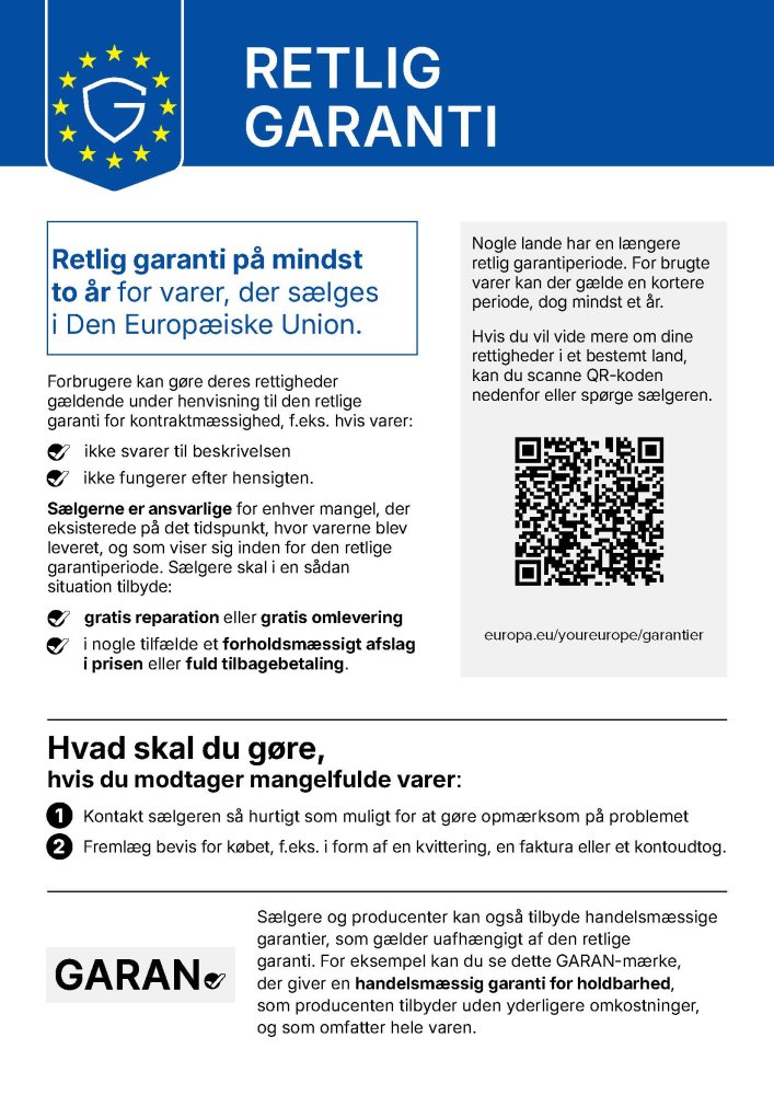 Hinweis zum gesetzlichen Gewährleistungsrecht – Dänisch