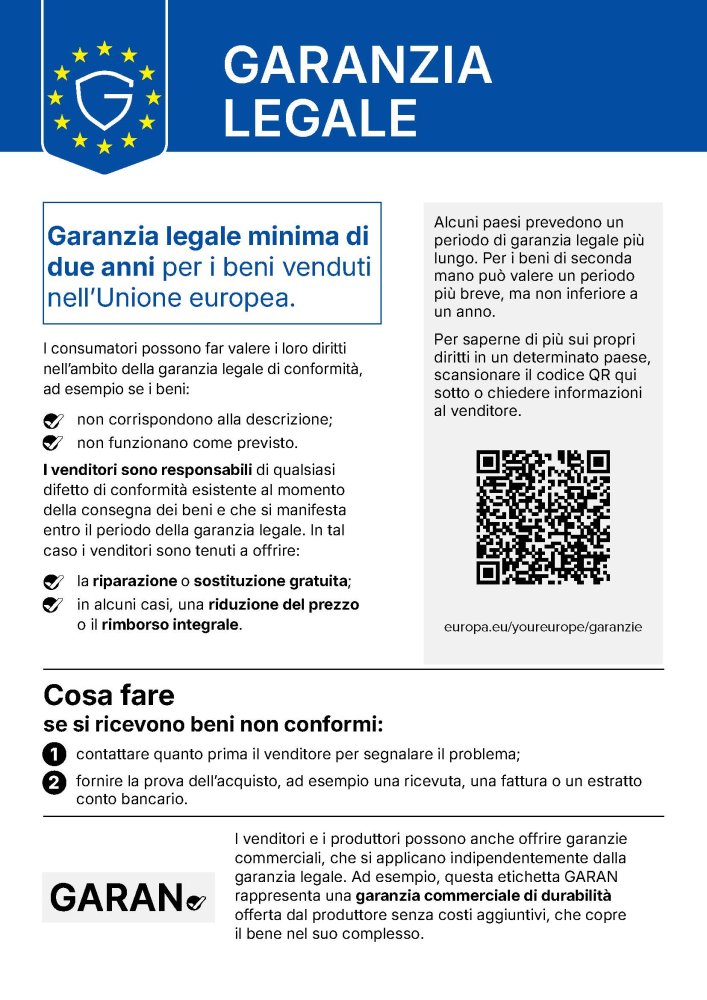 Hinweis zum gesetzlichen Gewährleistungsrecht – Italienisch