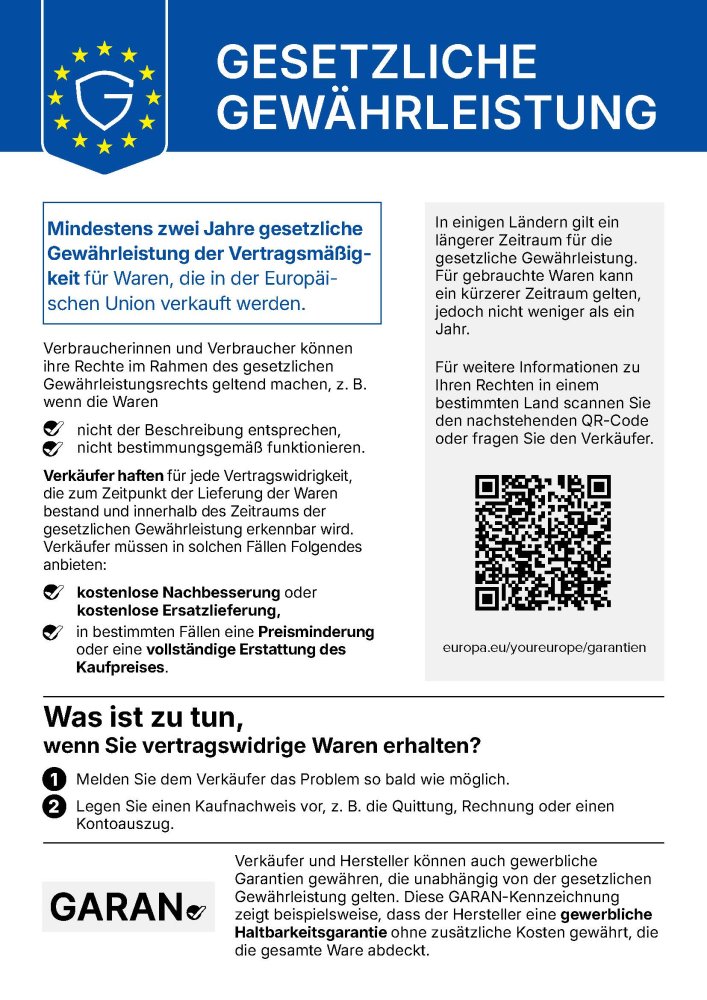 Hinweis zum gesetzlichen Gewährleistungsrecht – Deutsch