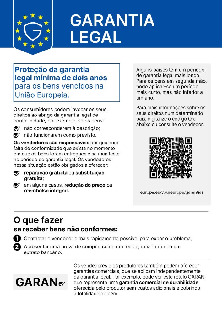 Hinweis zum gesetzlichen Gewährleistungsrecht – Portugiesisch